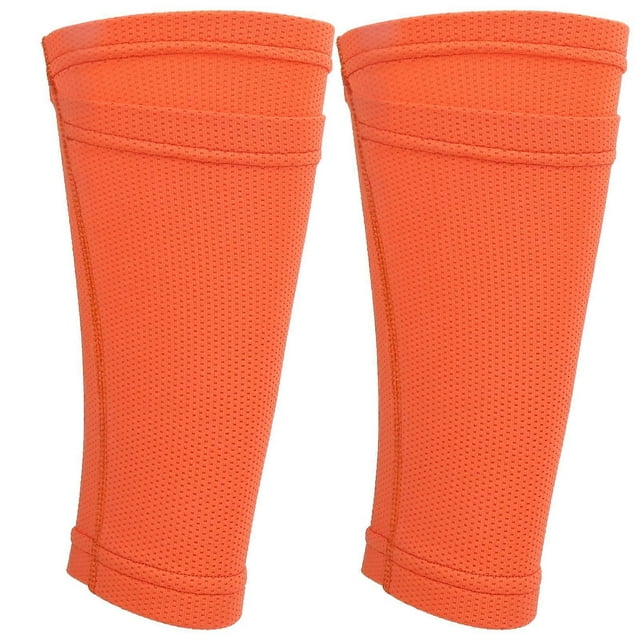paire de protège-tibias de football, manchons double couche pour l'entraînement de football, orange, adulte / L