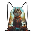 thumbnail image 1 of Xecao Riverside Meditating Cat Pattern Sports Drawstring Backpack - String Swim Gym Bag with Wet Proof Pocket for Women&Men-Small, 1 of 6