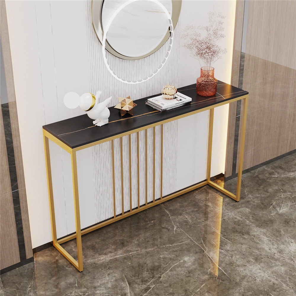 Wisfor Sintered Stone Console Table Slim Narrow Hallway Tablefor Living Room Entryway,Black 47.2x11.8x30.9 inch