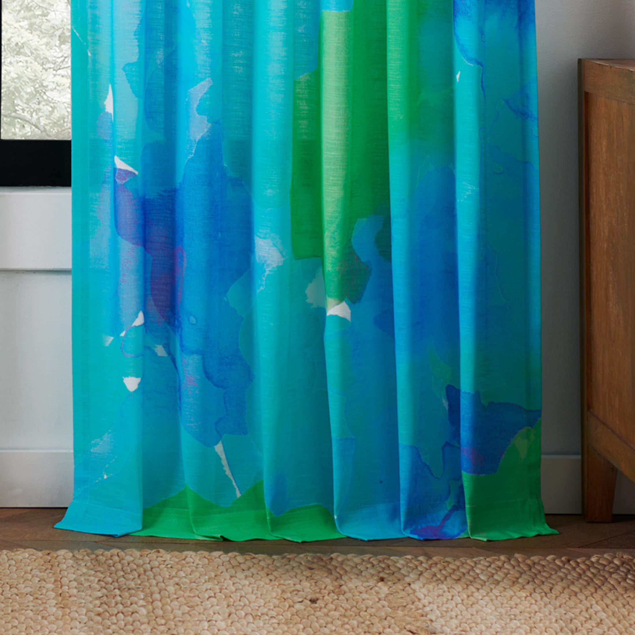 Rochelle Porter Caribbean Sea Single Panel Curtain Poletop Rod Pocket, Cotton, Blue, Light Filtering, Adult, 50" W x 84" L