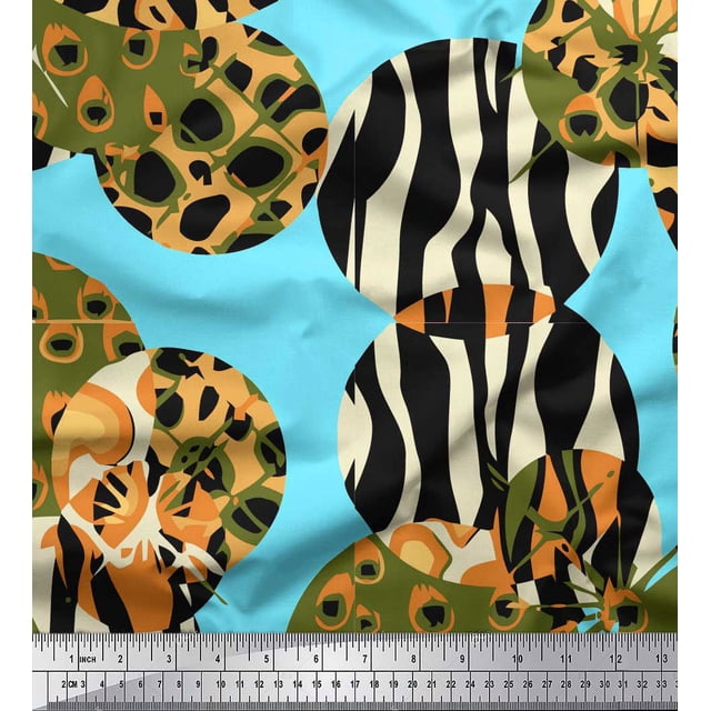 Soimoi Blue Poly Georgette Fabric Leopard & Wild Animal Skin Fabric Prints by Yard 42 Inch Wide
