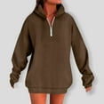 thumbnail image 6 of GuzomFashion Womens Brown Half Zip Hooded Sweatshirt Dress - Oversized Loose Fit Drop Shoulder, 100% Polyester Wrinkle-Resistant Machine-Washable, S-XXL,Size 2XL, 6 of 6