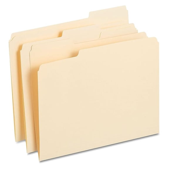Reinforced File Folders, Letter Size, 1/3‑Cut Tabs, Manila, Heavy‑Duty Construction, 500/Carton