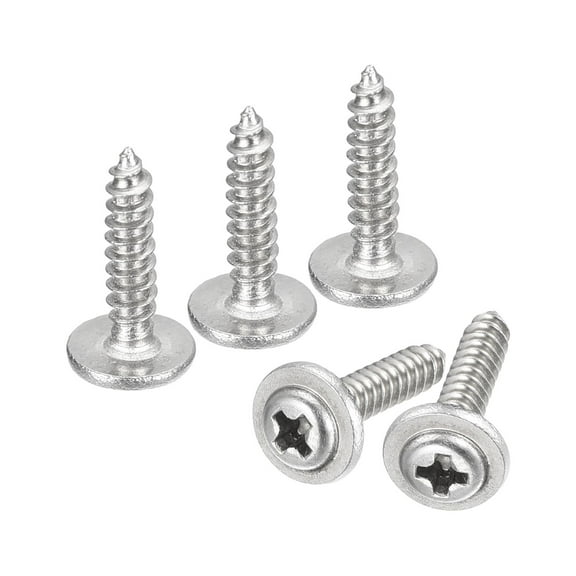 ST2.6x10x6mm Phillips Pan Head Self-tapping Screw with Washer, 100pack 304 Stainless Steel Wood Screw (Silver)