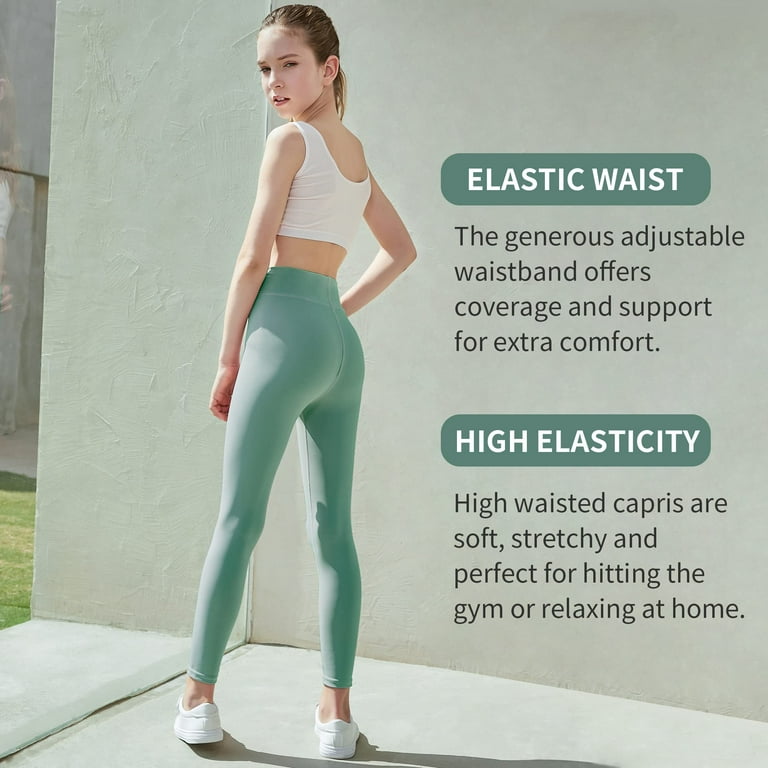 BIG ELEPHANT Girl's Athletic Yoga Leggings - Running Dance Tights, Stretch  Active Pants for Youth Kids 4-13 Years Green