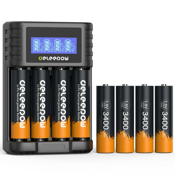 Rechargeable Lithium AA Batteries 1.5V 3400mWh, Rechargeable AA Batteries 8 Count with Charger 1500 Cycle