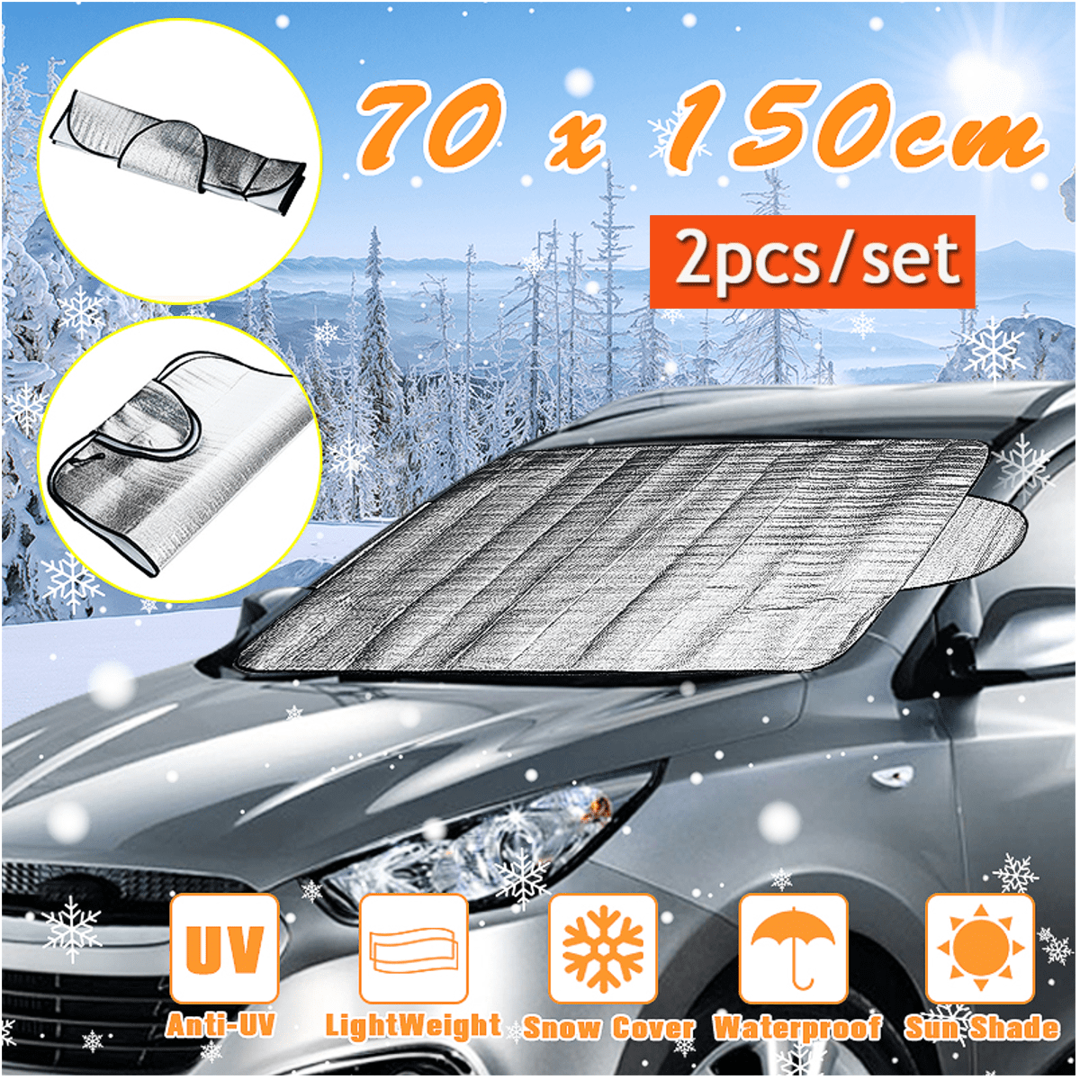 Car Folding Windshield Protect Cover Snow Ice Frost Protector Sun Shield Silver