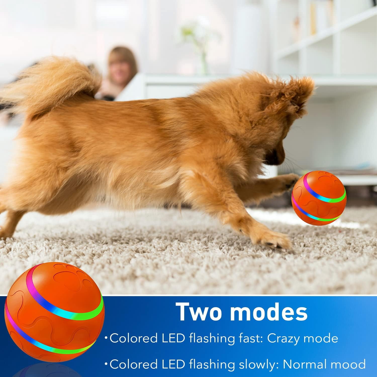 CSD Interactive Dog Ball Toy - Automatic Pet Ball for Dogs - Automatic Ball with USB Charging & LED Lights - Dual Mode - Active Rolling Ball for Cats & Dogs - Safe Soft Exterior & PC Interior