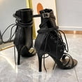 thumbnail image 6 of Xfvqtps Women High Heeled Shoes Large Size Peep Toe Slender Heel Artificial Leather Boots Summer Plus-Size Fish-Mouth Sandals With Skinny Heels And Side Lace-Up Black, 6 of 8