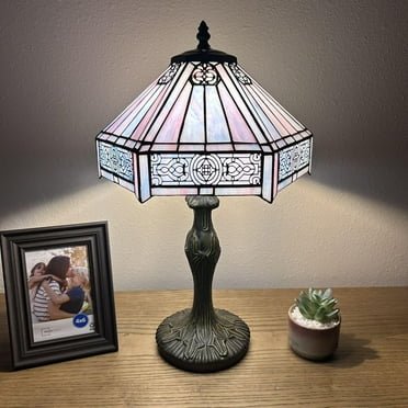 Tiffany Table Lamp Sky Color Hexagon Stained Glass LED Bulb Included for Living Room Dining Room Bedroom Bedside 19"H*12"W
