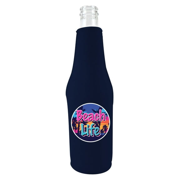 Beach Life Beer Bottle Coolie (Navy)