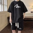 thumbnail image 3 of sunsanly 2Pcs/Set Men Summer Casual Outfit O-neck Short Sleeve T-shirt Elastic Drawstring Waist Wide Leg Shorts Set Letter Print Activewear, 3 of 8