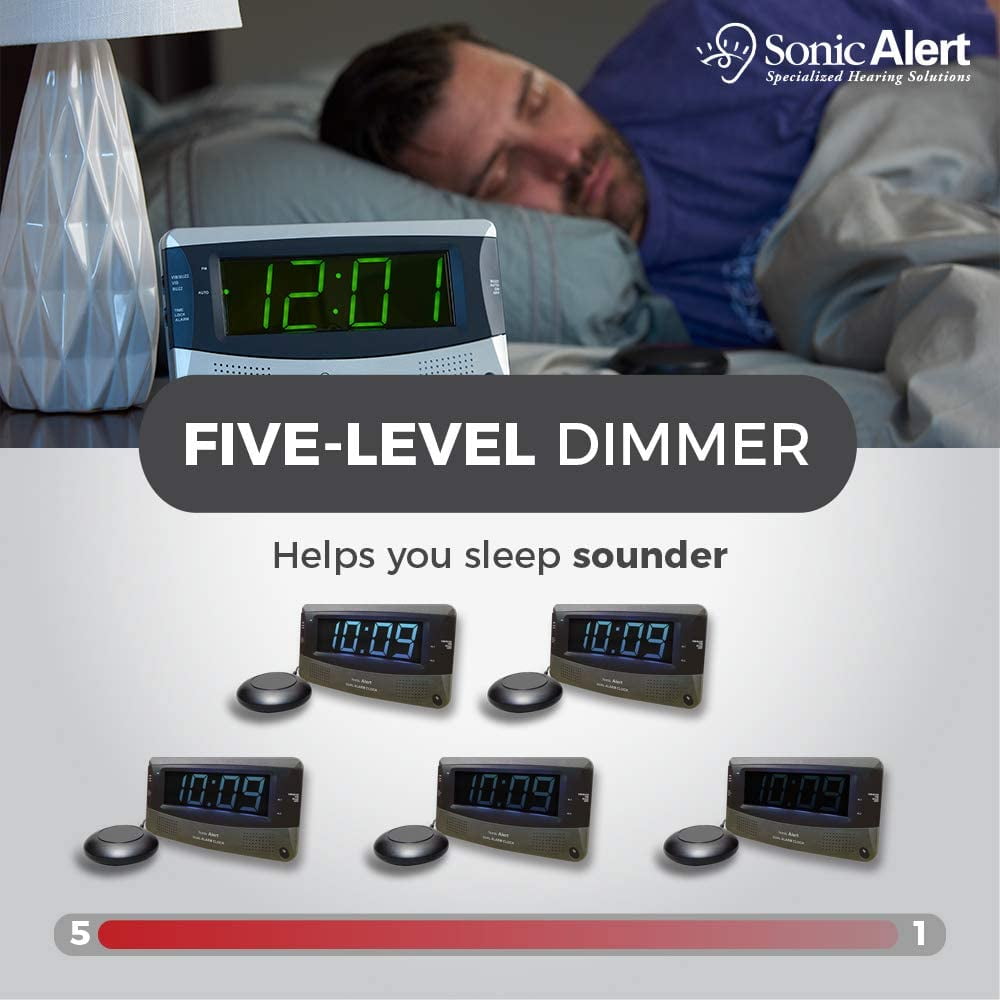 Sonic Alert - Sonic Bomb Dual Alarm Clock, Bed Shaker Vibrator with Large Digital Display - Black