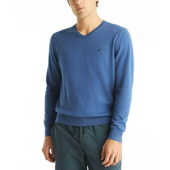 Nautica Men's Navtech Performance Reg-Fit Soft V-Neck Sweater Blue Heather-XL