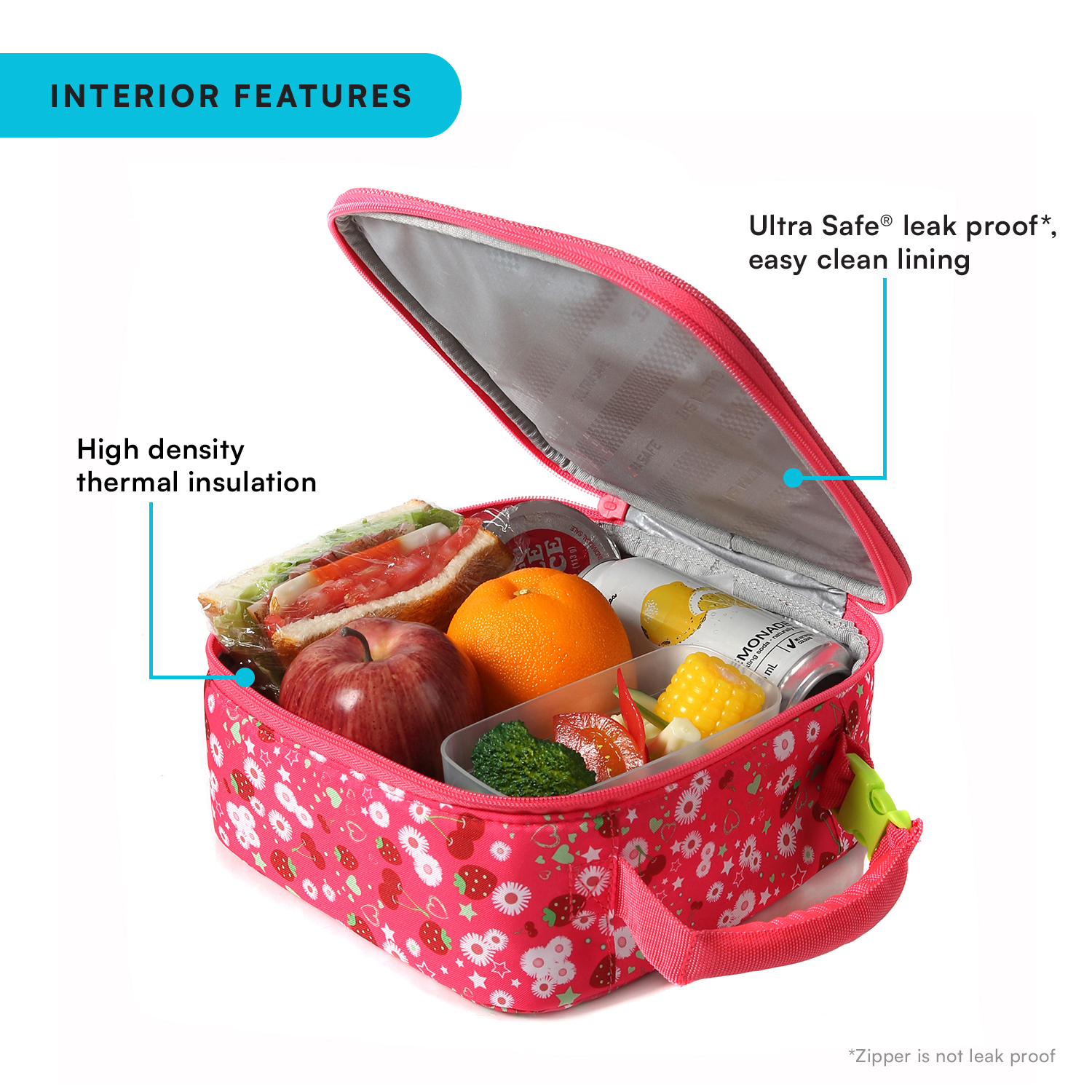 Arctic Zone Push & Pop Lunch Box Combo with Sensory Pop Handle, Ice Pack and Sandwich Container - Very Berry Cherry