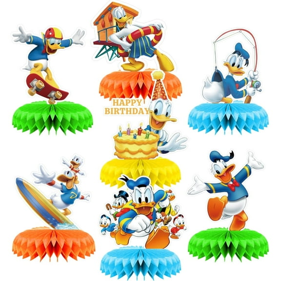 7pcs Donald Duck Theme Cartoon style 3D Double Side Honeycomb Centerpieces Table Toppers, Birthday Party Decorations Supplies for kids.