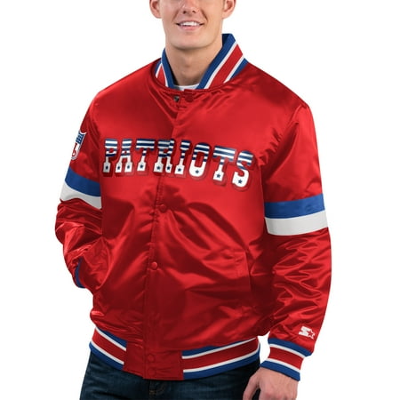Men's Starter Red New England Patriots Gridiron Classics Home Game Satin Full-Snap Varsity Jacket
