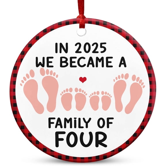 Family of 4 Christmas Ornaments 2025- Ceramic Christmas Ornament for Tree Decorations - Couple Gifts for New Parents, New Mom Gifts for Women, New Dad Gift for Second Pregnancy Announcement
