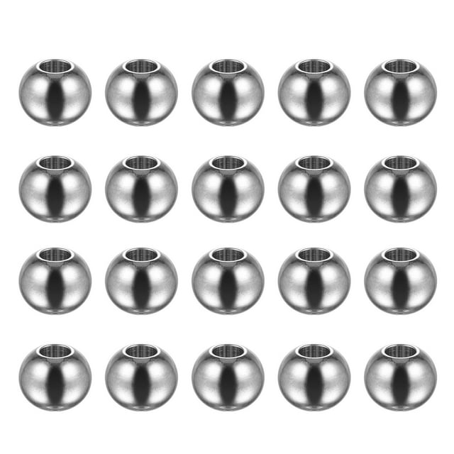 40uds Cuentas 10mm Inoxidable Acero 4mm Agujero Diámetro Cuenta para Bricolaje Artesanías, Plateado Tono