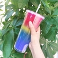 thumbnail image 6 of 24oz DIY Studded Tumbler with Lid and Straw, Reusable Color Change Plastic Cup, Double Walled Iridescent Travel Tumbler for Iced Coffee, Cold Water, Smoothie, Wide Mouth, Spill Proof (Flat Cover), 6 of 9