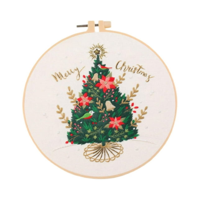 Lipstore Christmas Embroidery Kit Cross Stitch Cute Accessories Embroidery Hoop Material Christmas Tree