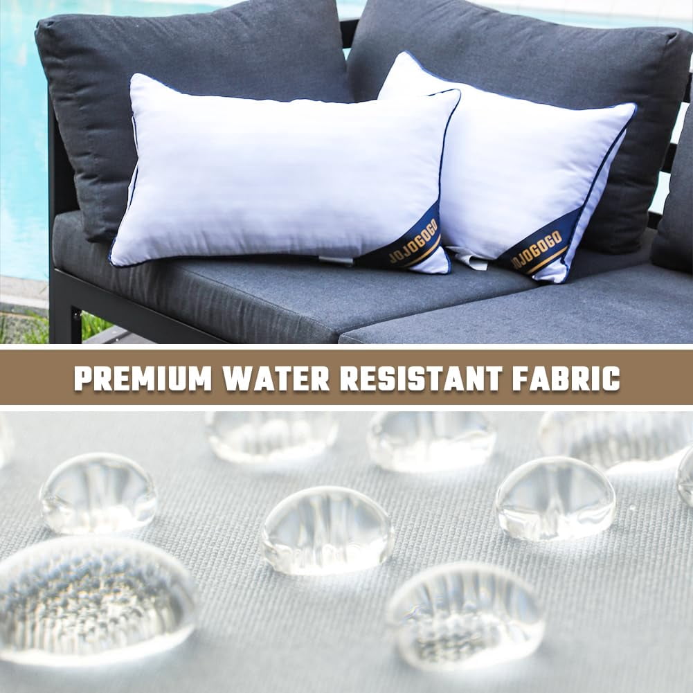 JOJOGOGO 12x20 Outdoor Lumbar Pillow Inserts Waterproof Set of 2, 12 x 20 Outdoor Lumbar Throw Pillows White Rectangle Decorative Pillow for Front Porch and Patio Furniture (with Deep Blue Piping)