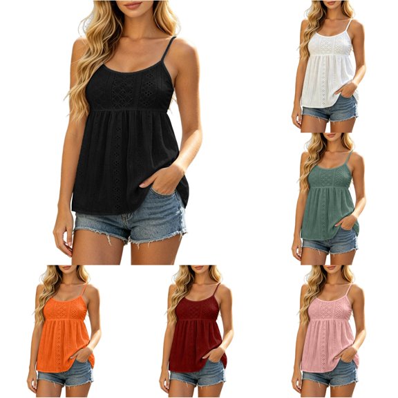 DHFJKG Bohemian Tank Tops For Women Backless Hallow Out Scoop Neck Low Cut Spaghetti Strap Flowy Camisole Top Beach Vacation Clothes