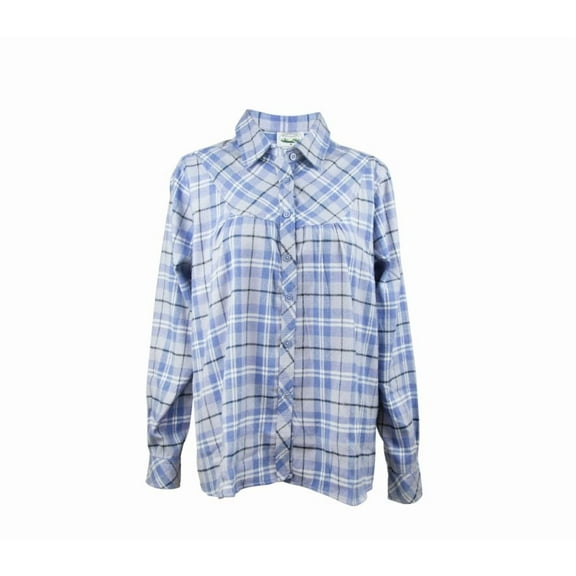 Woodland Creek Women's Long Sleeve Blue and White Plaid Shirt, XL