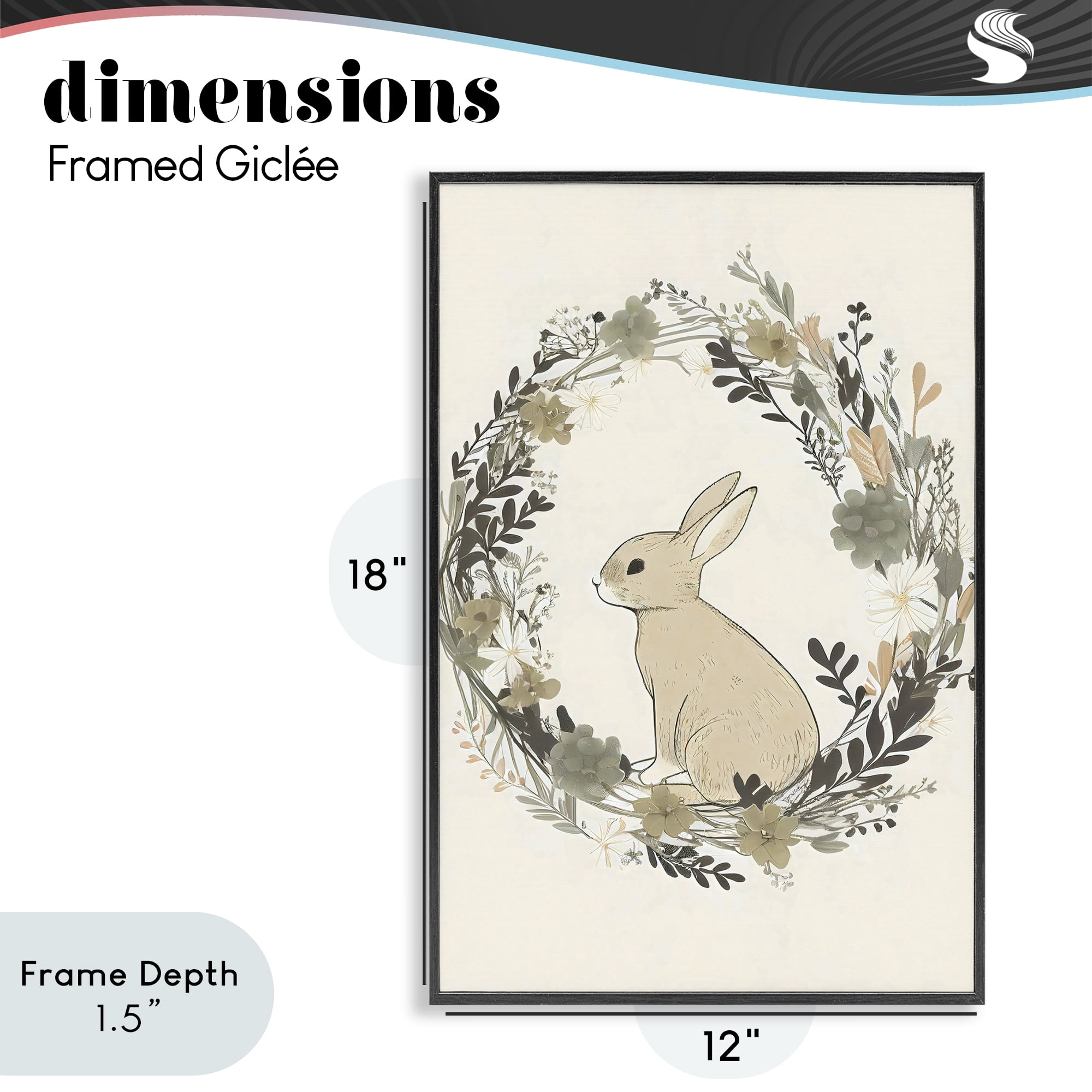 Stupell Industries Pastoral Bunny Wreath Black Framed Giclee Art, design by Creative Studio
