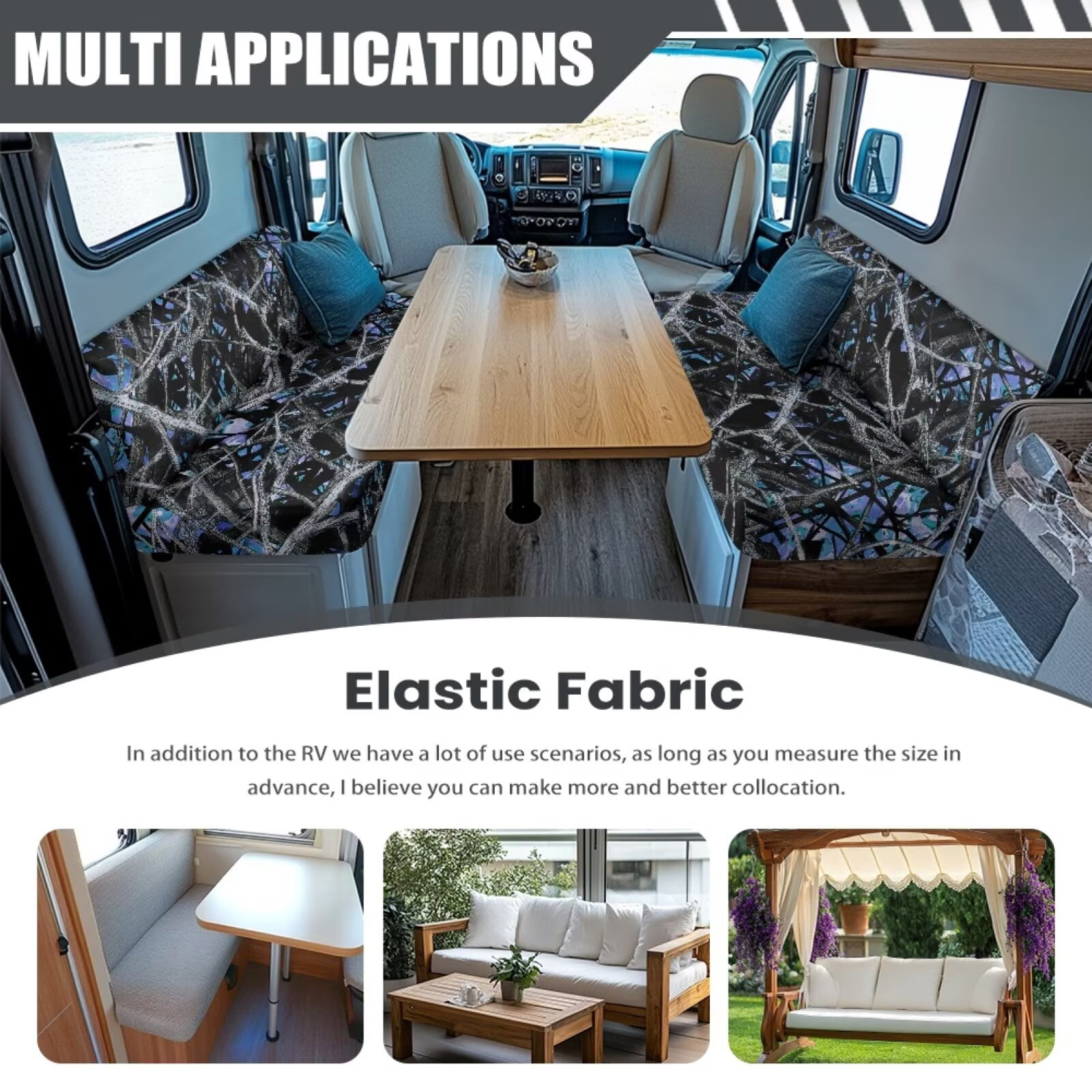 Psesaysky RV Dinette Seat Covers with Elastic Edge Non Slip Washable Blue Camo Hunting Forest Camper Couch Covers for Sofa Universal Fit for Travel Trailer RV Cushion Slipcovers