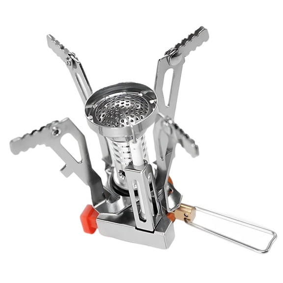 Portable Camping Stove with Piezo Ignition, 3000W Mini Backpacking Stove, Lightweight Metal Butane Burner with Serrated Supports, Compact Camp Gas Cooker for Outdoor Cooking, Hiking, Survival