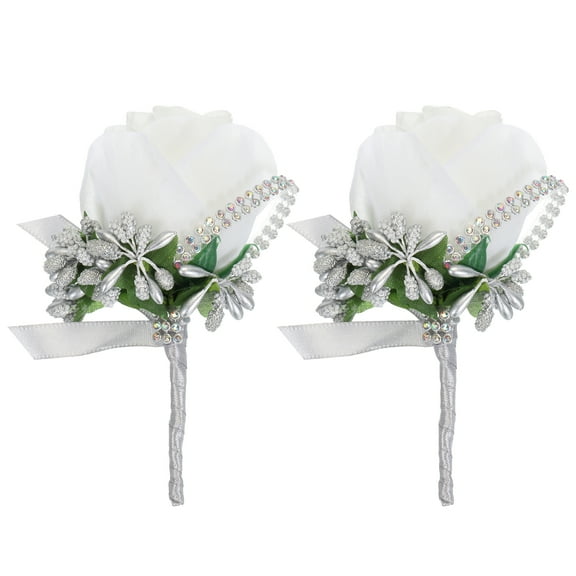Uxcell 2 Pcs Boutonnieres Wedding Rose Boutonnieres with Pin and Clip for Wedding Party Ceremony Anniversary White, Gray