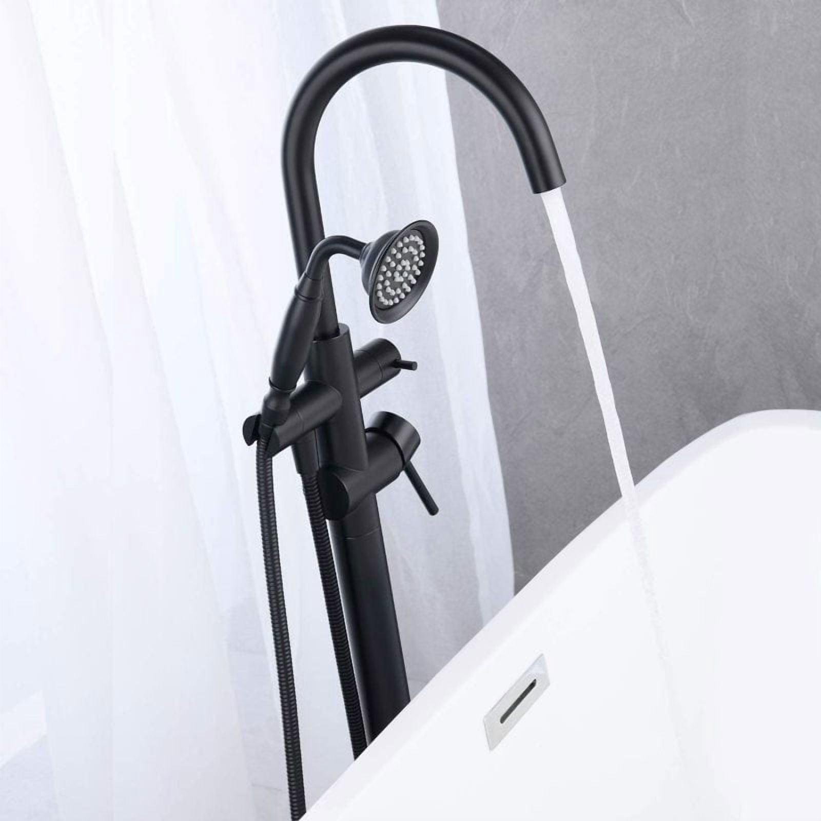Freestanding Tub Filler Bathtub Faucet Brushed Nickel with Hand Held Shower Floor-Mount