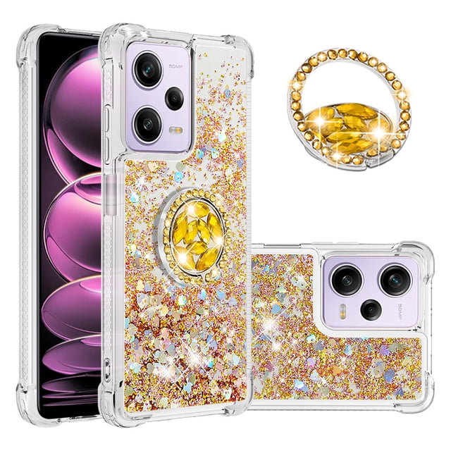 Funda para Xiaomi Redmi Note 12 Pro 5G con Brillo Líquido Flotante, Purpurina, Parachoques y Anillo Giratorio Soporte