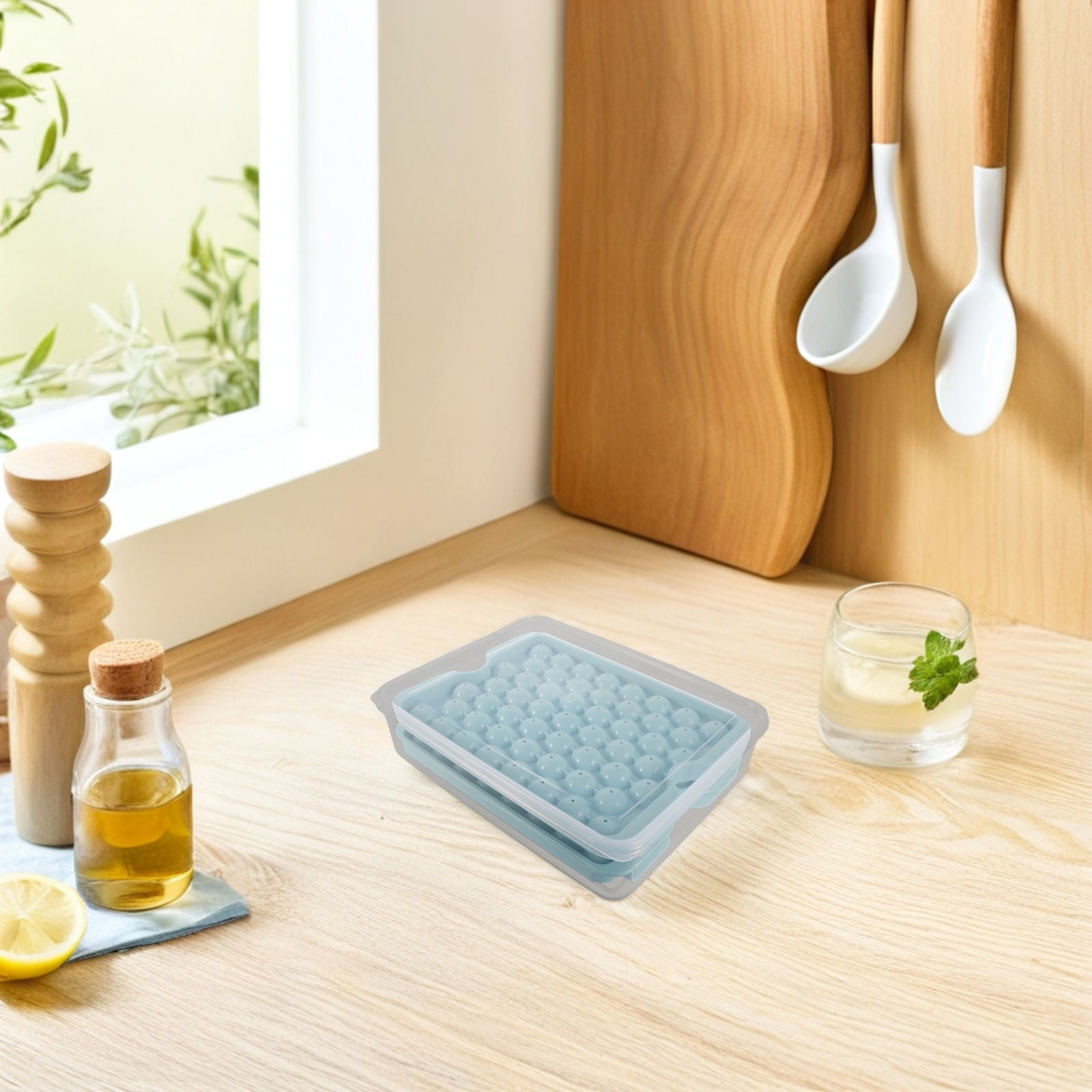 Masteelf 1 Set Ice Sphere Maker Press To Release Ice Tray With Lid Ice Ball Molds Reusable Ice Moulds Press To Release Ice Tray With Scoop