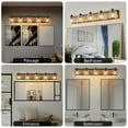thumbnail image 6 of Farmhouse Vanity Light Fixture, 5-Light Bathroom Wall Sconce with Clear Seeded Glass Shades, Rustic Black Finish with Wood Backplate, Modern Industrial Design for Bathroom or Powder Room (No Bulbs), 6 of 12