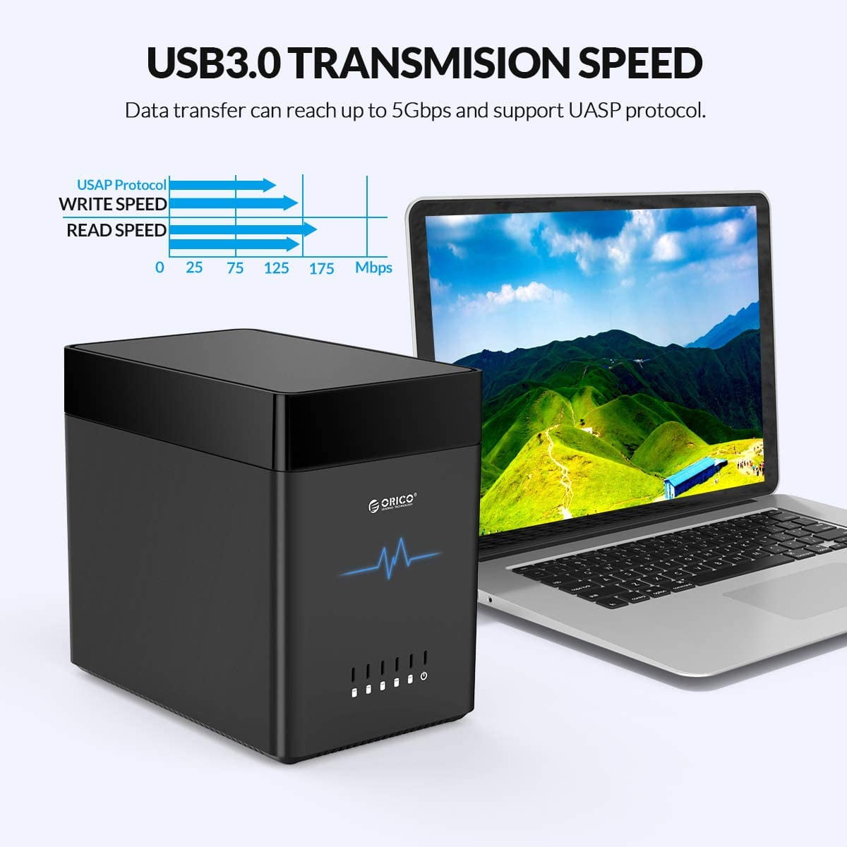 ORICO 3.5/2.5 inch 5 Bay Hard Drive Docking Station USB C to SATA 5Gbps External Hard Drive Enclosure up to 5*16TB,Built-in Fan for Data Backup