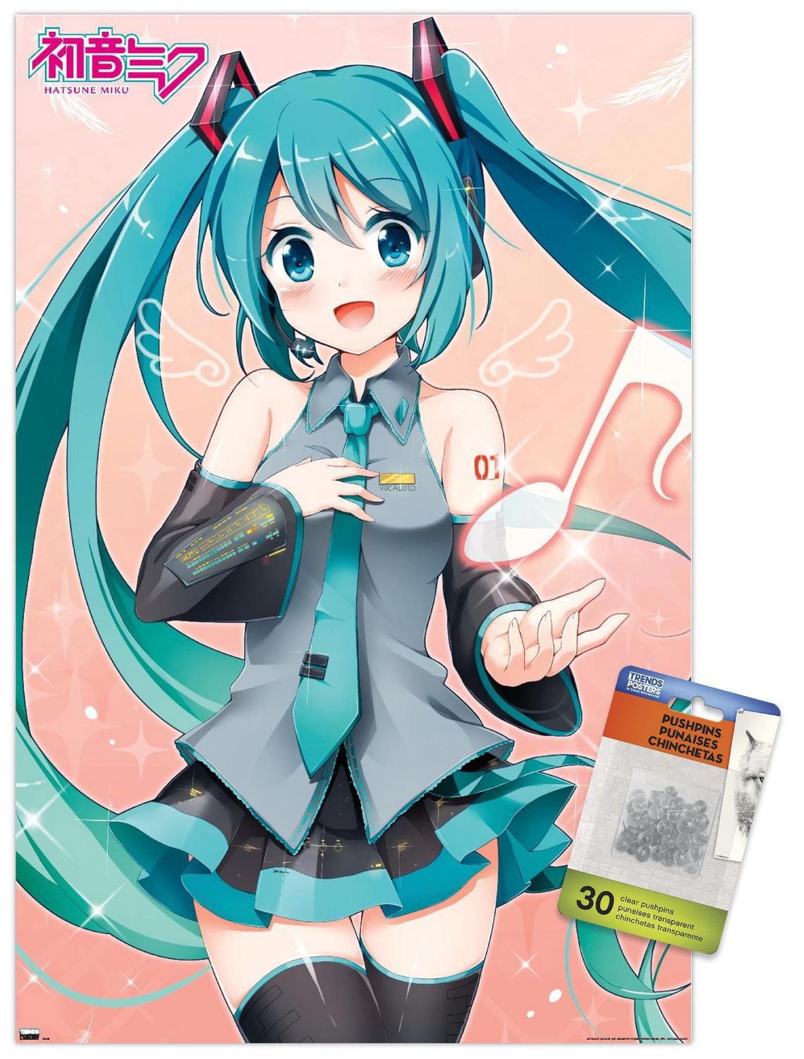 Hatsune Miku - Music Note Wall Poster with Push Pins
