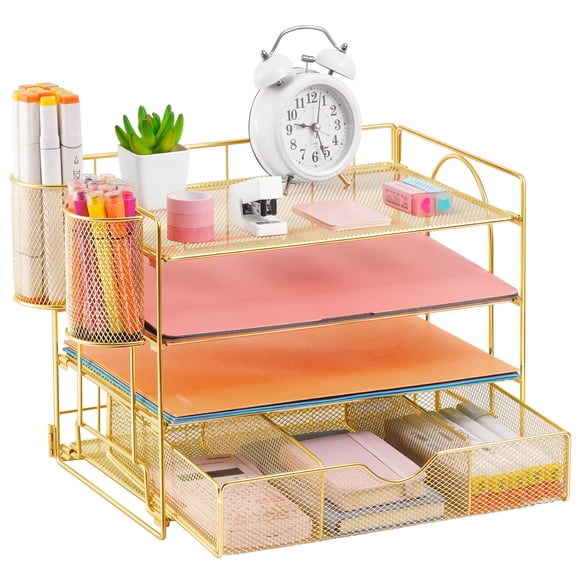 Organizador de escritorio Lavatino Gold con cajón, 4 bandejas Desktop F