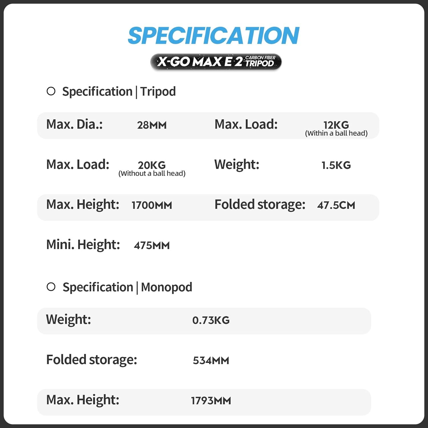 Fotopro 67" Carbon Fiber Camera Tripod with Dual Panoramic Ball Head, Detachable Monopod, Compact Lightweight Travel Tripod with QR Plate for 70-200 Lens, Max Load 12kg/26 lbs, X-Go Max E 2