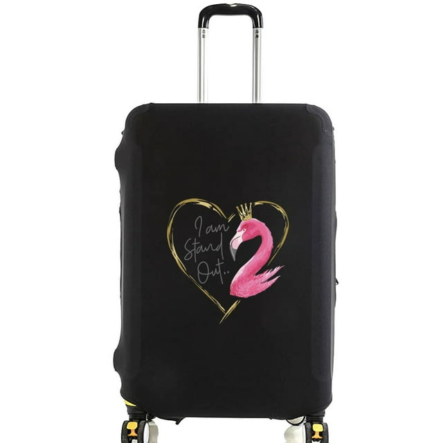 Luggage Cover Suitcase Protector Elasticity Scratch Resistant Case Golden Heart Flamingo Dust Case for 18-32 Inch Travel Trolley black XL