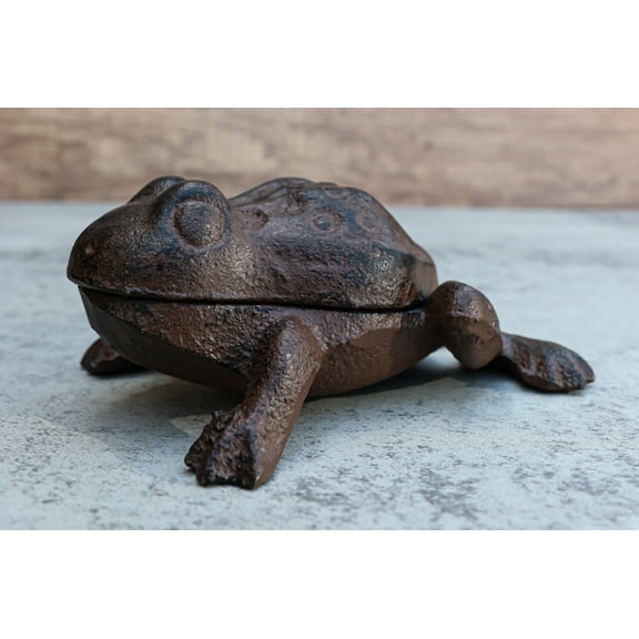 Rustic Vintage Cast Iron Garden Frog Toad Decorative Key Box Small Figurine