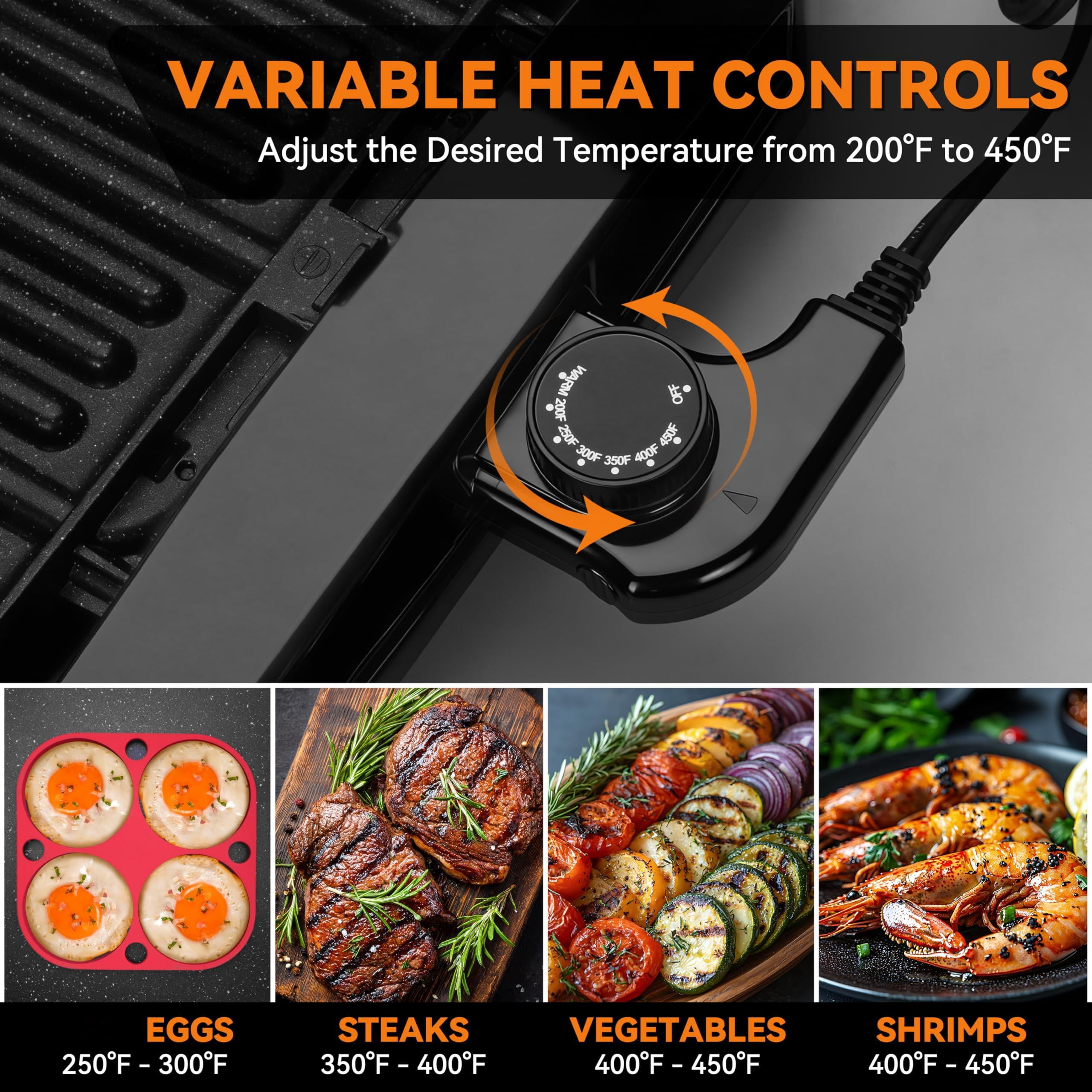 Electric Griddle & Grill, Stainless Steel, 2-in-1 Reversible Plate