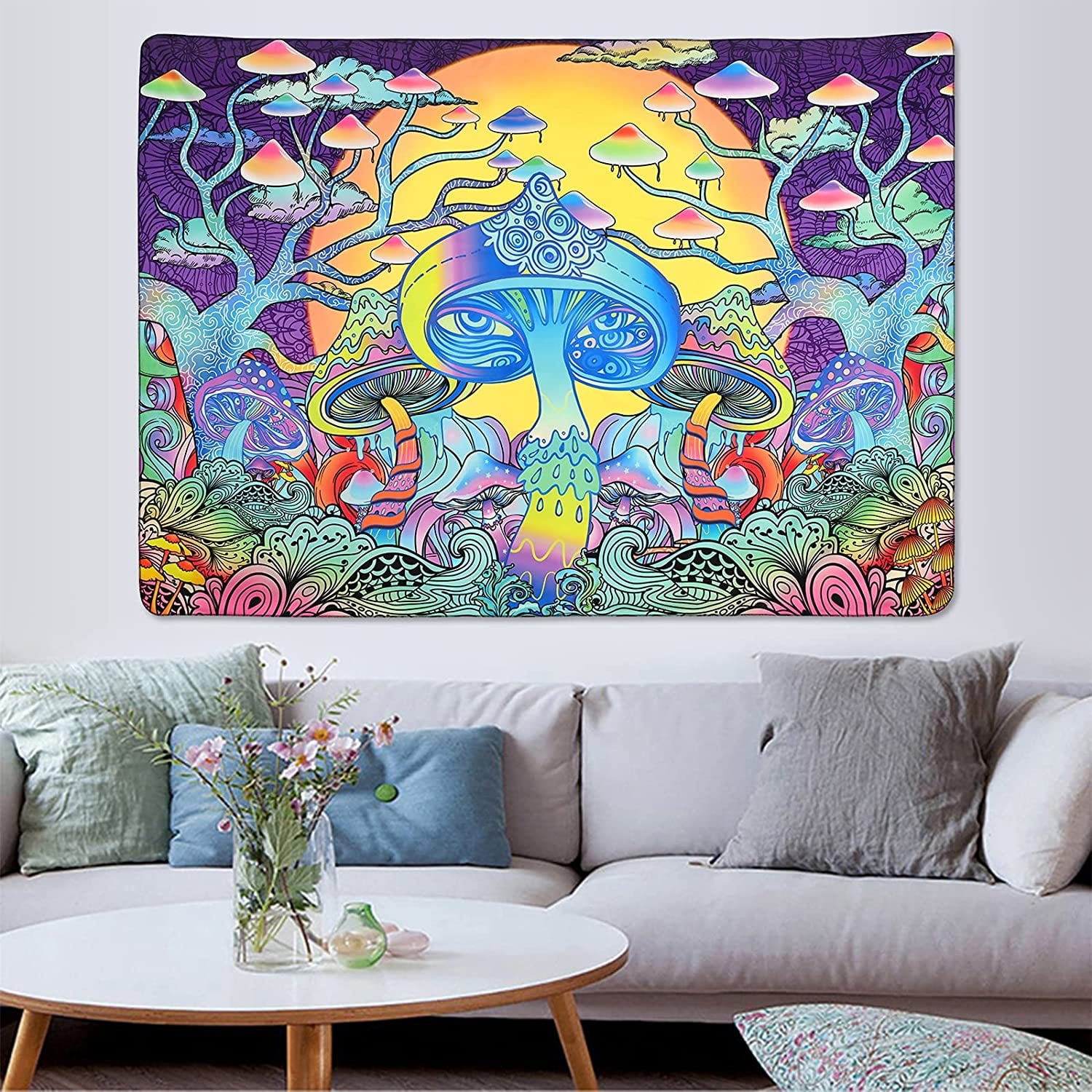 Trippy Mushroom Tapestry Moon Psychedelic Tapestries Colorful Forest Tapestry Hippie Art Tapestry Wall Hanging for Room 51.2 x 59.1 inches Colorful 51.2 in x 59.1 in Walmart