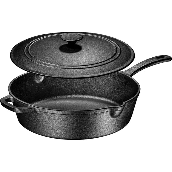 Bruntmor | Enameled Cast Iron Skillet Deep Saut Pan With Lid 12 Inch Pumpkin