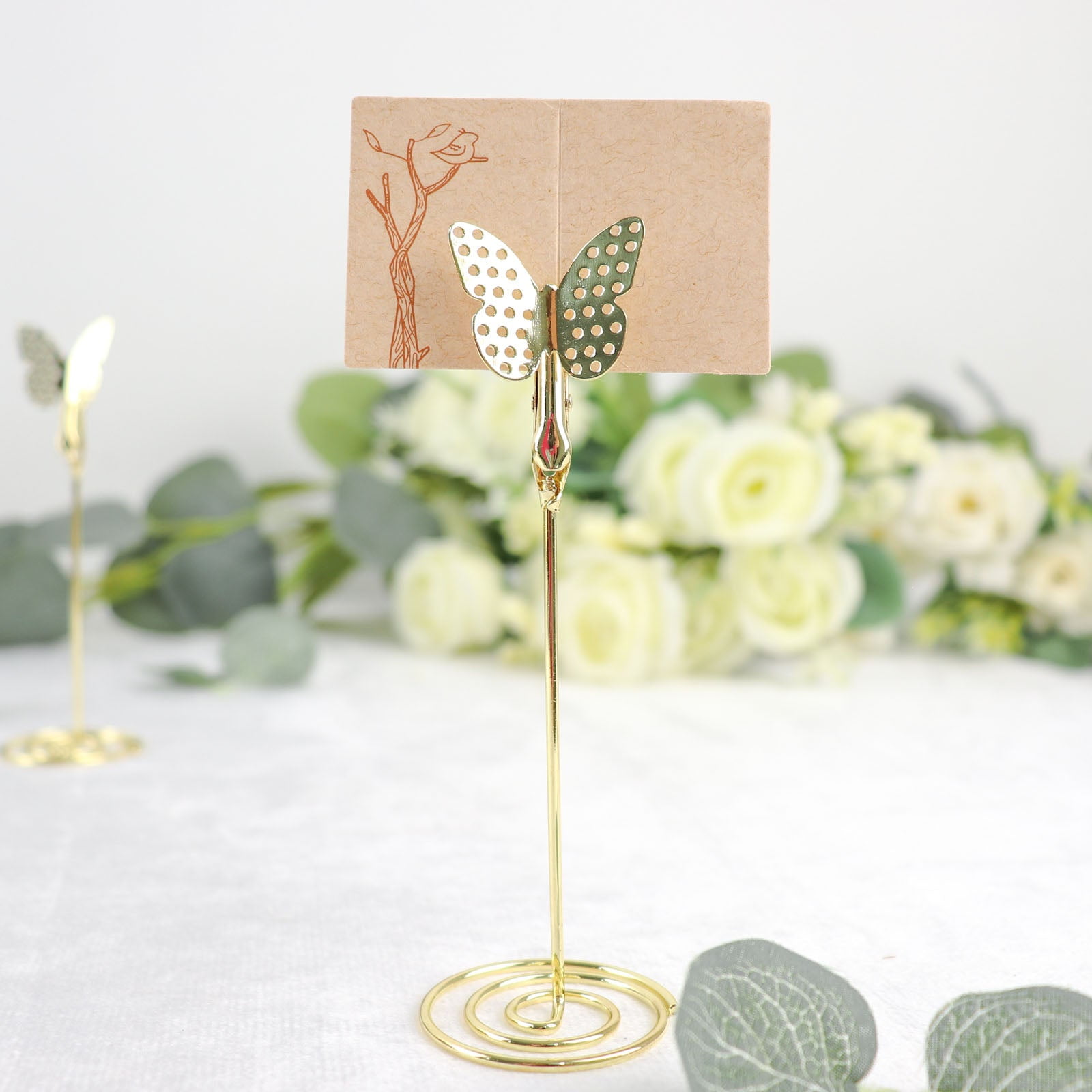 Efavormart 5 Pack Gold Metal 5" Butterfly Card Holder Stands, Table