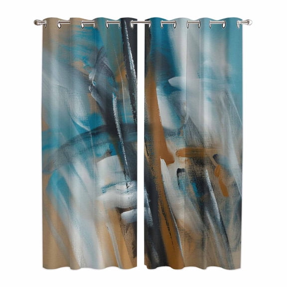 Kitchen Curtains 84 Inch Length 2 Panels, Turquoise Ombre Grommets Window Treatment Curtain, Brown Abstract Modern Gradient Retro Art Thermal Curtains Drapes for Living Room/Bathroom