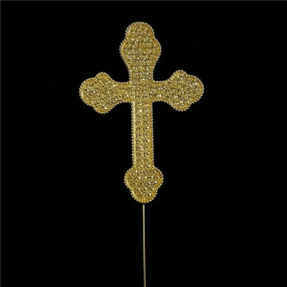 Tian Sweet 33014-LCRg Cross Rhinestone Cake Topper - Gold