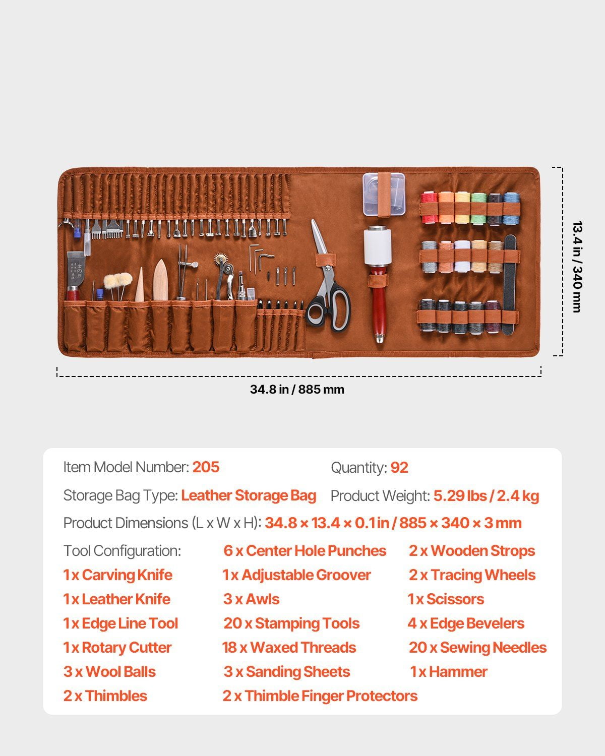 92 PCS Leather Working Tools Kit for Engraving, Punching, Stamping & Sewing – Complete DIY Leather Craft Set