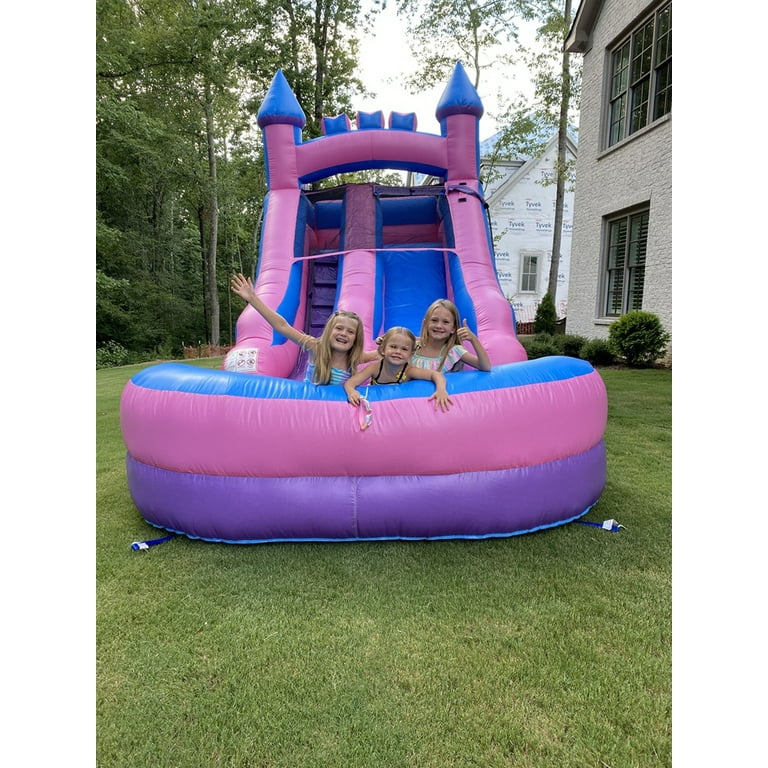Kids Pogo Bounce House Crossover Pink Inflatable Water Slide, 12ft